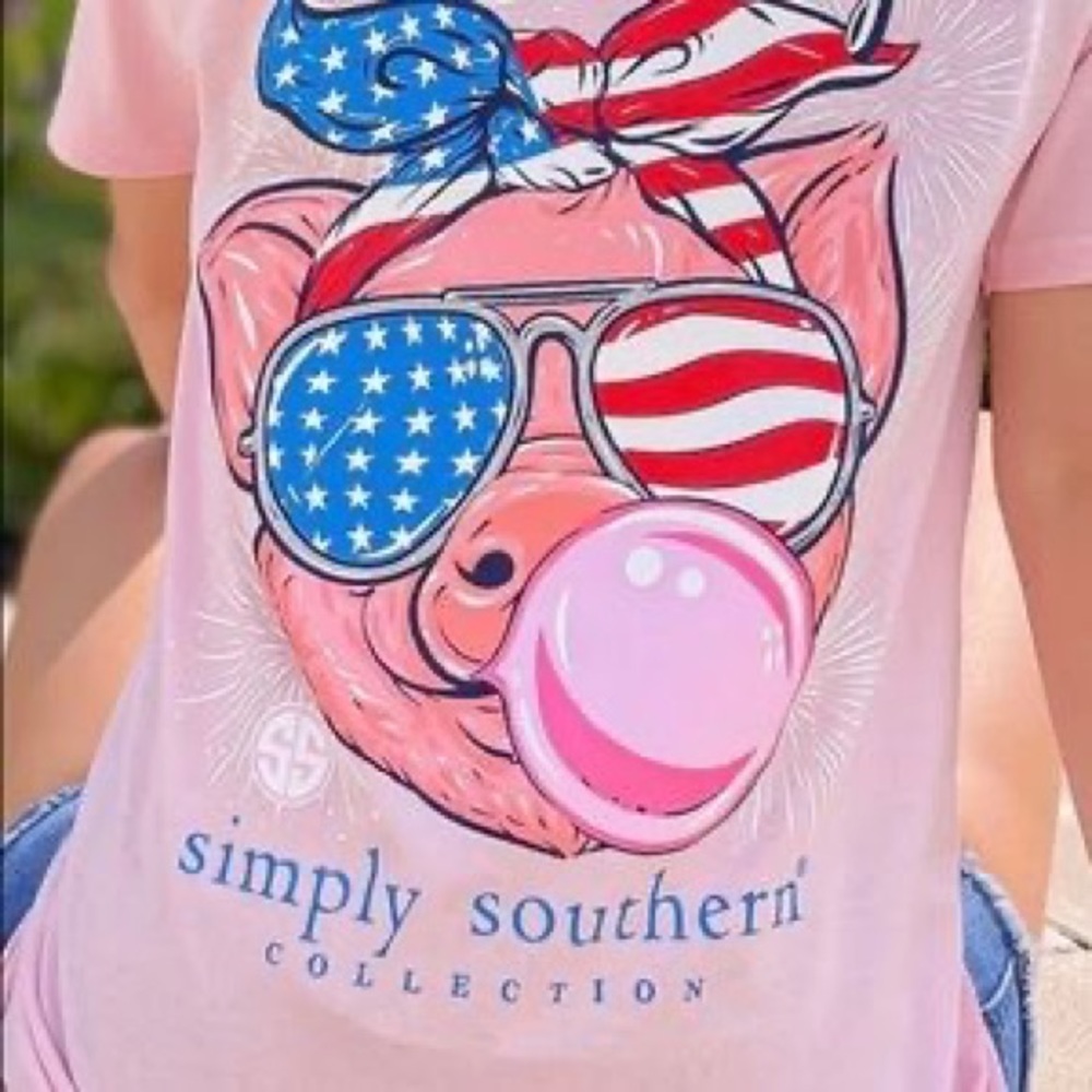 NWT Simply Southern pink USA pig sweet & classy 4th of July Independence Day top - Picture 2 of 4
